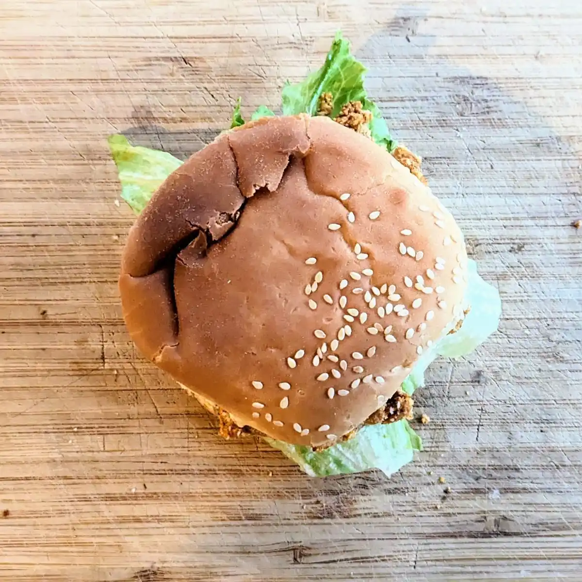 Top View of Breaded Soy Curl Sandwich