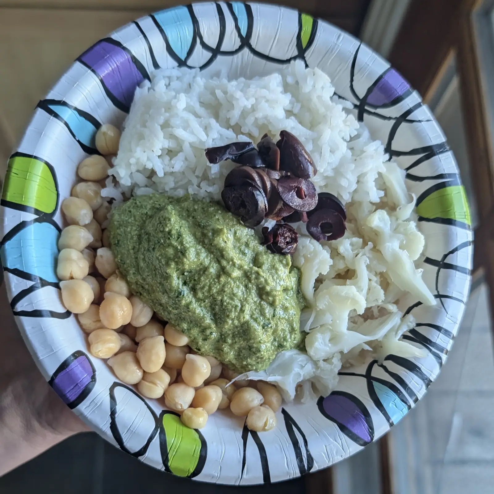 Jasmin Rice, Chickpeas, Cauliflower, Crema, Kalamata Olives