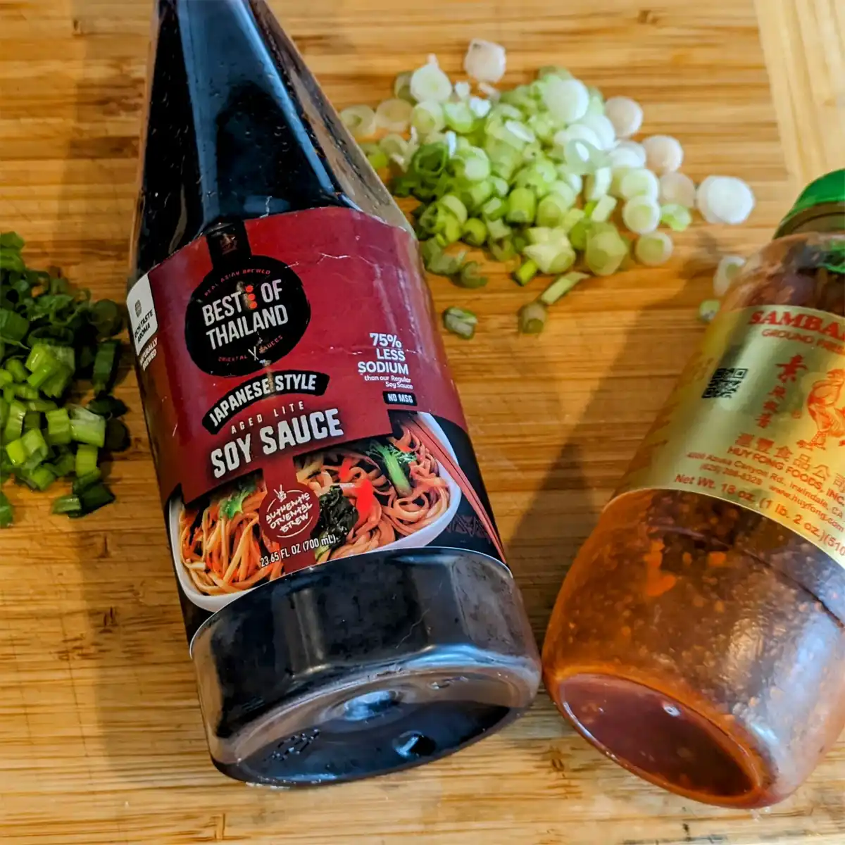 Congee Toppings: Soy Sauce, Sambal Oelek, and Scallions