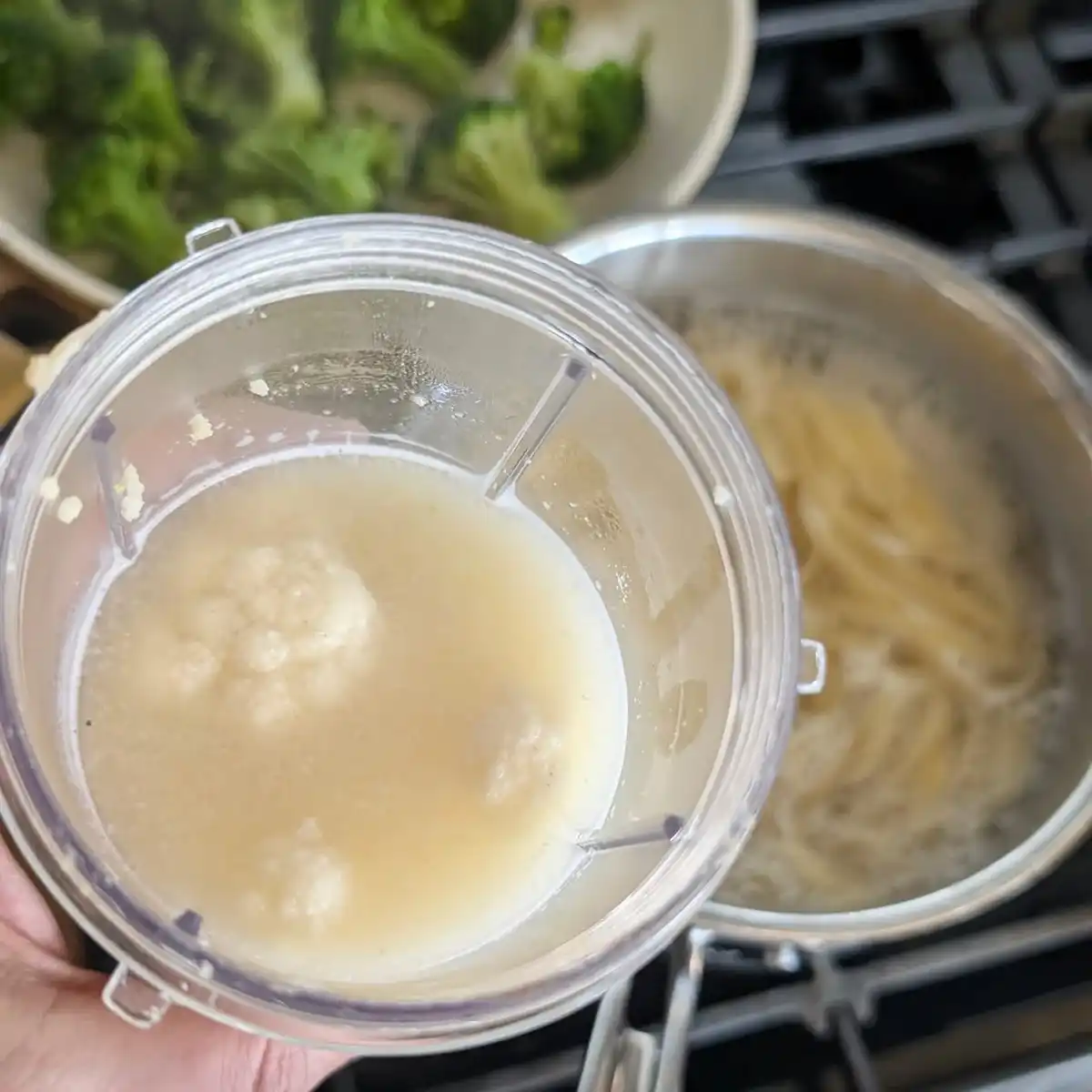 Pasta Cooking Water in the Alfredo Blender Jar