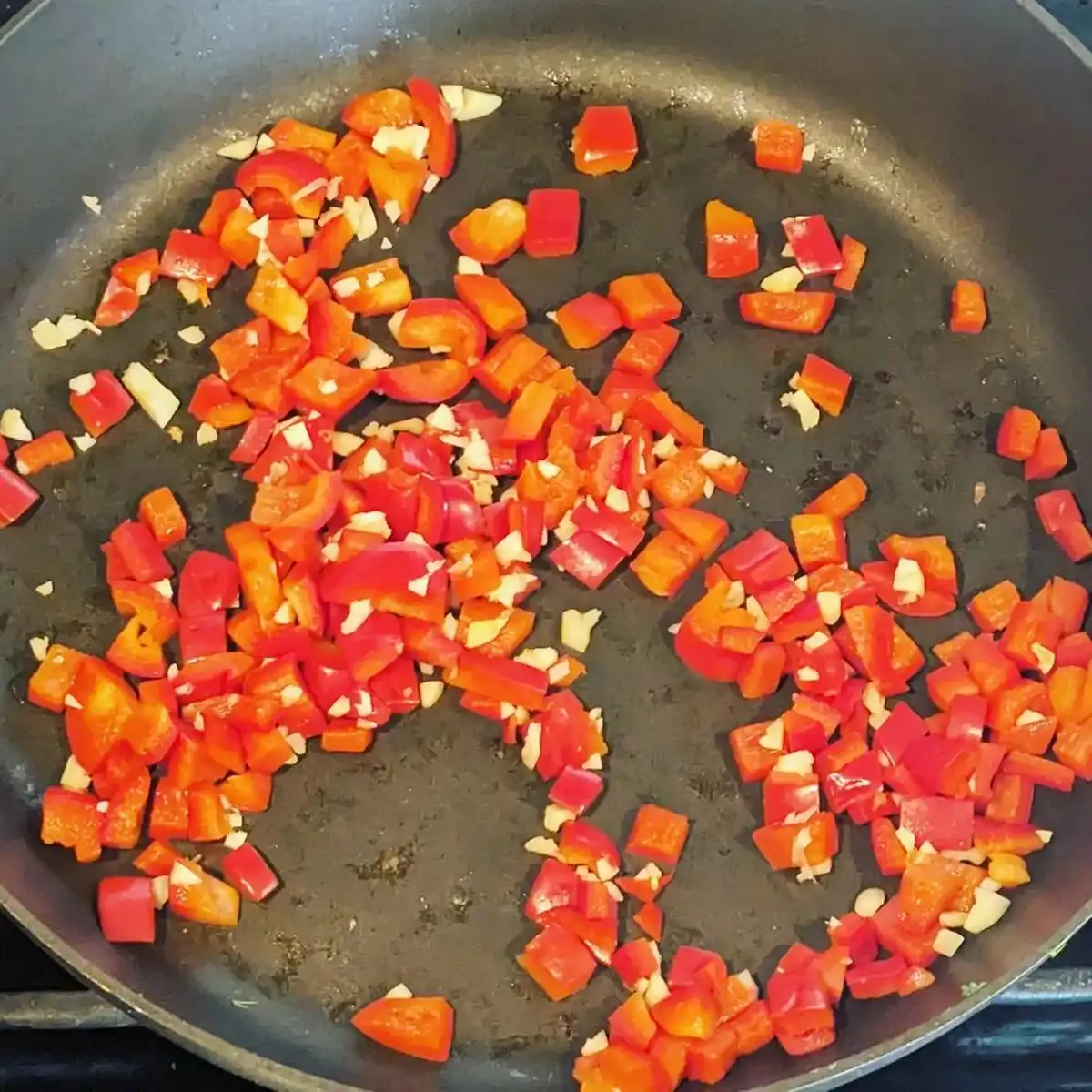 Cooking Diced Red Bell Pepper