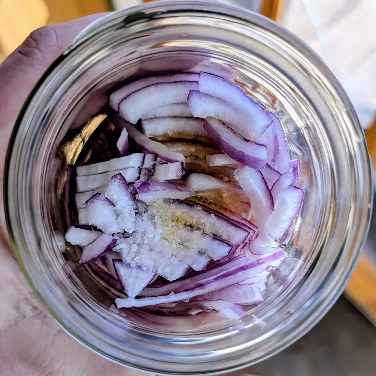 Red Onions with Water, Vinegar, Salt, and Maple Syrup