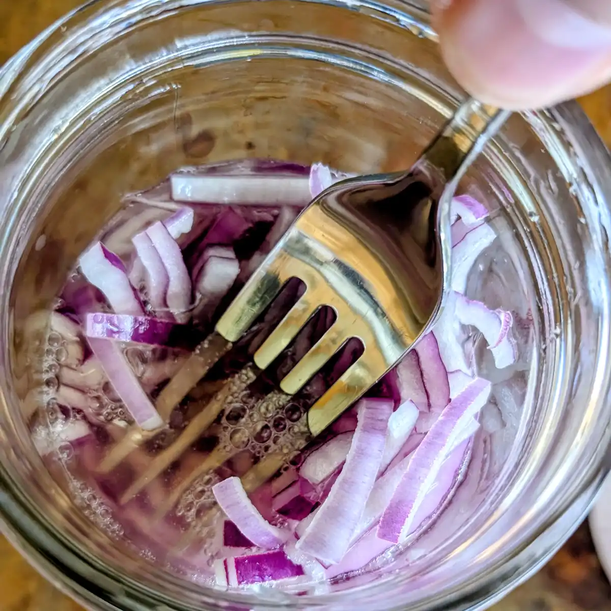 Pressing Red Onions into Liquid