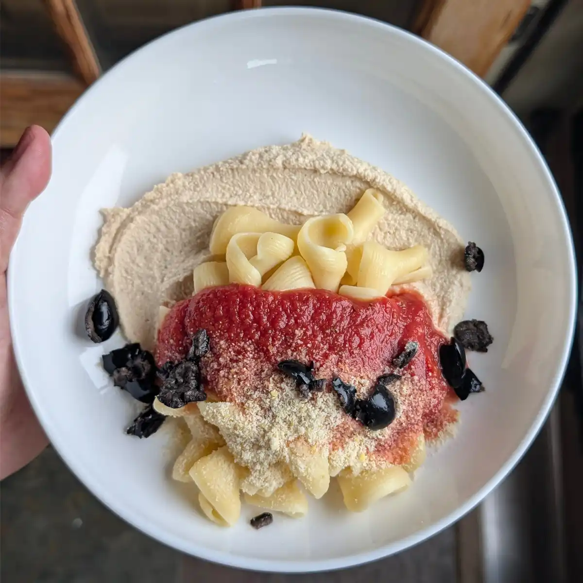 White Bean-Almond Ricotta Beneath Trompetti Pasta